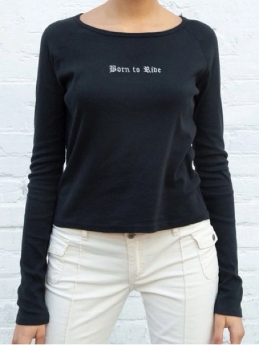 Brandy Melville Born to Ride Long-Sleeve Black Women's Top